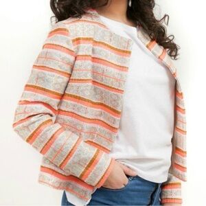 Vilagallo Short Jacket Size 40 tan, coral & blue